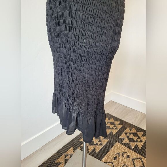 Trixxi Black Smocked Ruched Midi Dress Puff Sleeves Ruffle Vamp Witch Whimsigoth - Picture 5 of 12